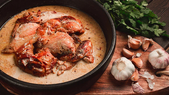 Shkmeruli: Roasted Chicken in Garlic Sauce
