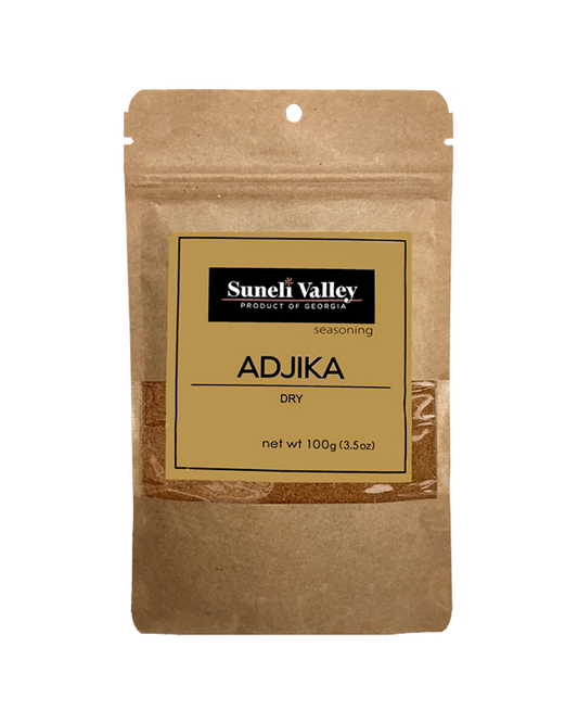 A brown packing of  Dry Adjika Powder.