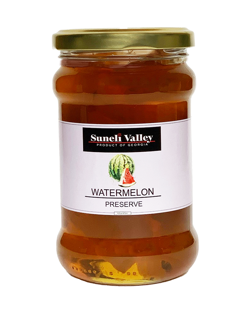 A mid size bottle of watermelon preserve. Watermelon preserves can be used in baked dishes.
