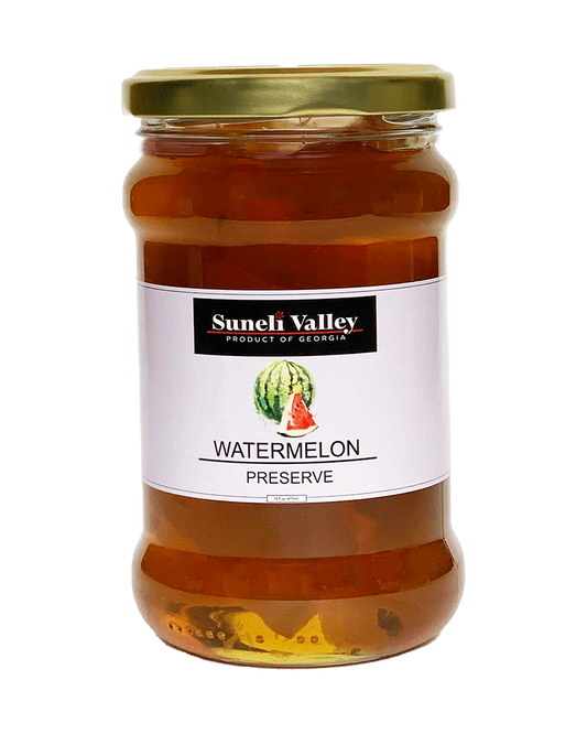  A mid size bottle of watermelon preserve. Watermelon preserves can be used in baked dishes.